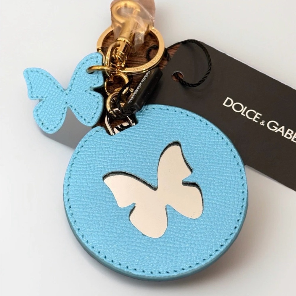 Dolce & Gabbana Blue Butterfly Leather Keychain/ Bag Charm NWT